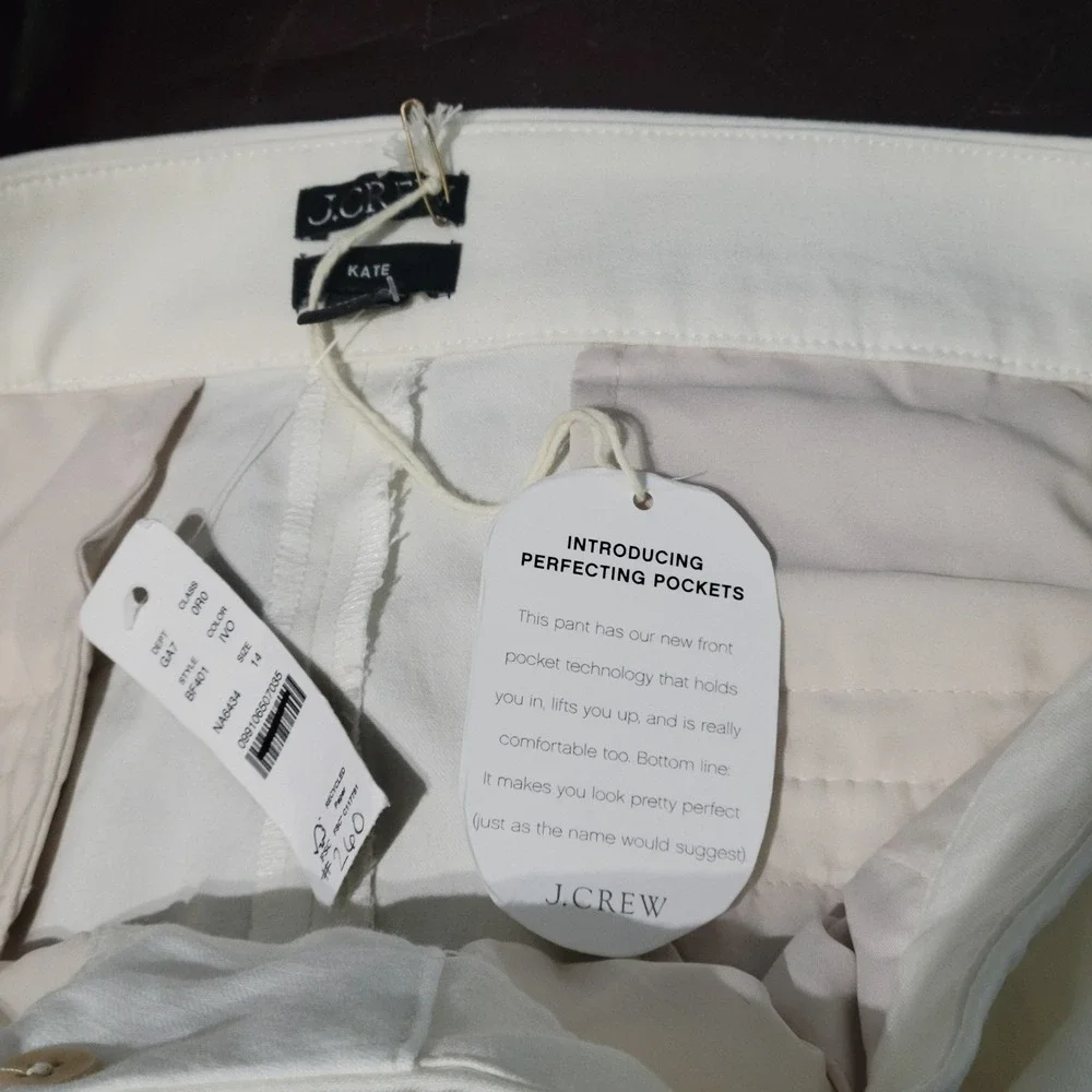 J.Crew Kate Straight-Leg Pant in Bi-Stretch Cotton Blend Ivory NWT flaw Size 14‎